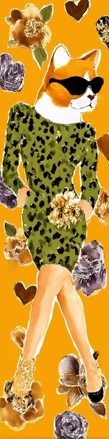 Cat bookmarks design of a cat wearing a green dress